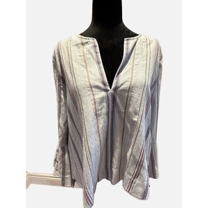 BCBG  Striped Blue Blouse in Medium with unique sleeves.
